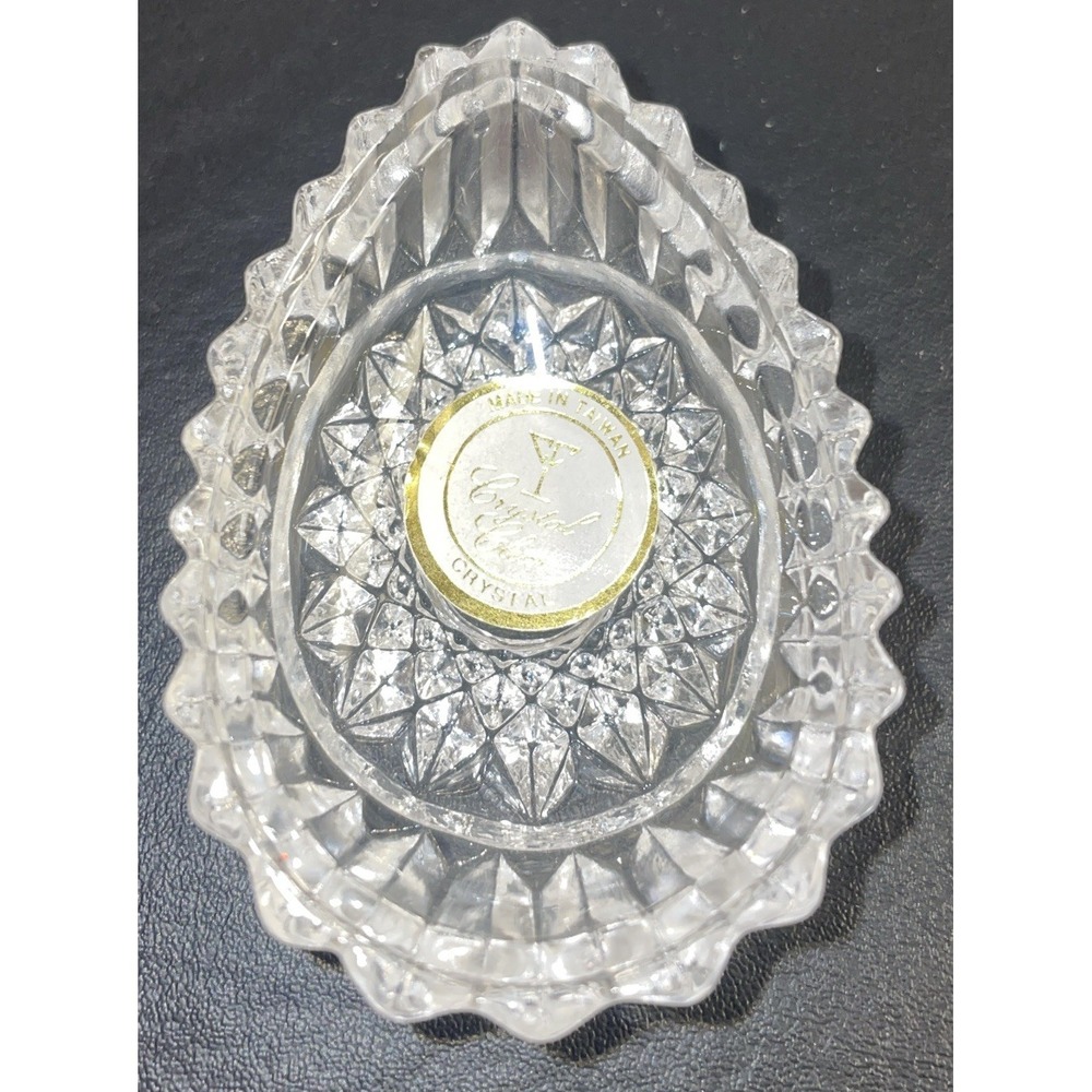Vtg Crystal Clear Glass Bird on Egg Shaped Trinket Box Dish Made In‎ Taiwan - Picture 4 of 4